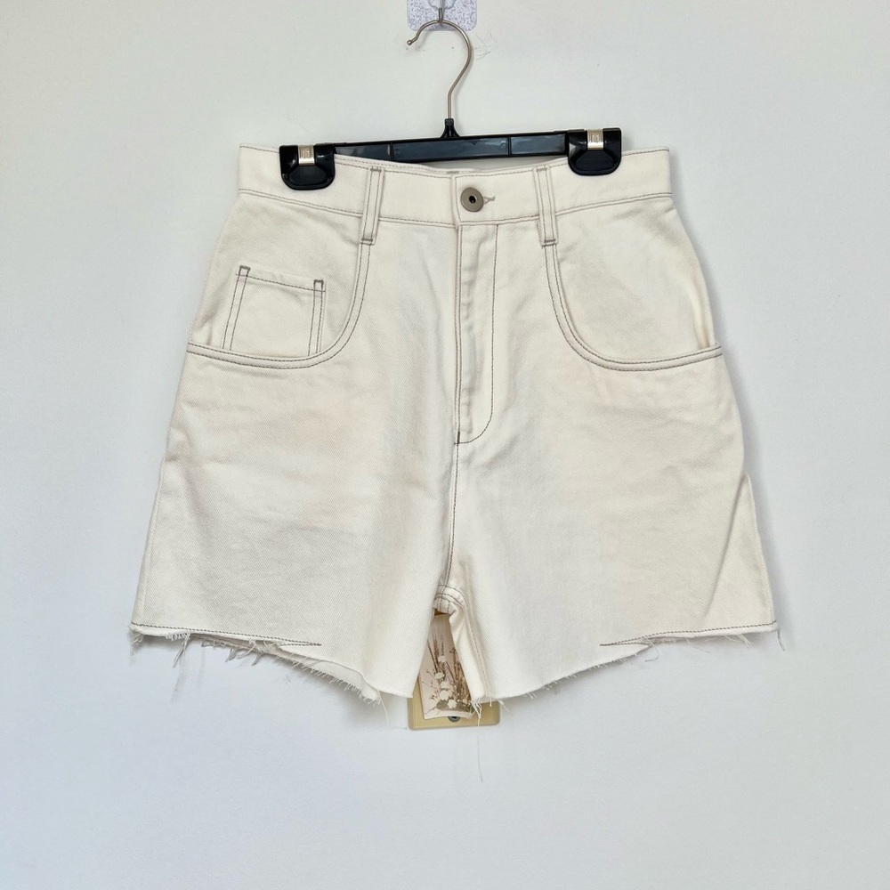 Maison Margiela (28”) Summer Off-White Denim High Waist Jean Shorts Raw Hem